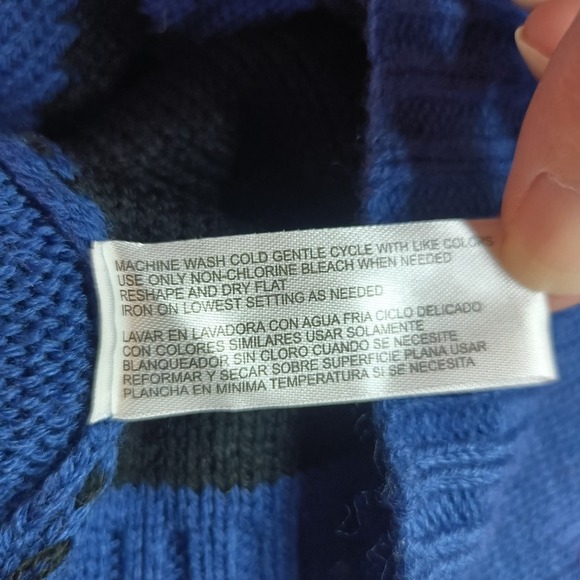 Carolyn Taylor Blue Cat Ugly Christmas Sweater Santa Hat Rhinestones Acrylic L - Picture 4 of 5